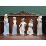 LLADRO FIGURE (AT FAULT) AND FOUR NAO FIGURES
