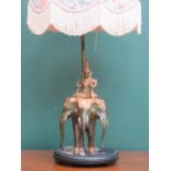 GILT METAL INDIAN/THAI STYLE FIGURE GROUP FORM TABLE LAMP DEPICTING A THREE HEADED ELEPHANT