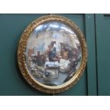 GILDED CIRCULAR CONVEX WALL MIRROR