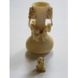 SMALL 19th CENTURY IVORY VASE WITH ORIENTAL FIGURES PLUS ANOTHER SMALL IVORY CARVING
