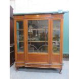 EDWARDIAN MAHOGANY INLAID BREAKFRONT SINGLE DOOR DISPLAY CABINET