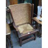 SMALL 19th CENTURY CHILD'S ORKNEY CHAIR WITH WOVEN STRAW BACK (AT FAULT)