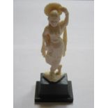 ANTIQUE CARVED IVORY FIGURE OF AN INDIAN (?) GODDESS ON WOODEN STAND,