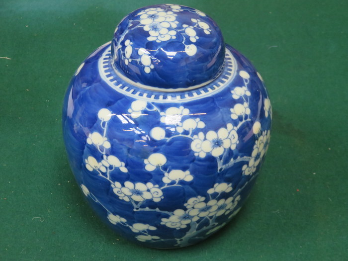 ORIENTAL PRUNUS PATTERN GLAZED CERAMIC GINGER JAR WITH COVER,