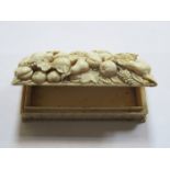 HEAVILY CARVED ANTIQUE IVORY STORAGE CASE WITH HINGED COVER,