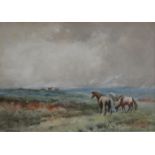 AB WALLER, FRAMED WATERCOLOUR DEPICTING PONIES ON DARTMOOR,