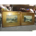 H MAGENIS, PAIR OF GILT FRAMED WATERCOLOURS DEPICTING SCOTTISH LOCH SCENES,