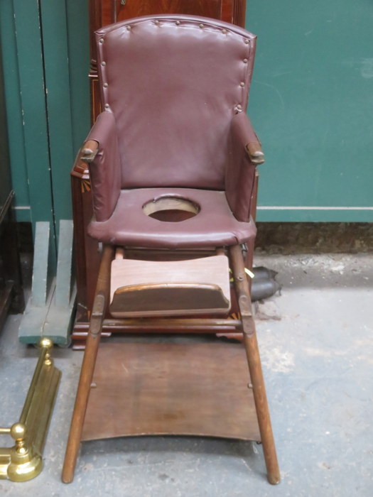 VINTAGE LEATHER CHILD'S METAMORPHIC HIGH CHAIR