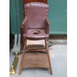 VINTAGE LEATHER CHILD'S METAMORPHIC HIGH CHAIR