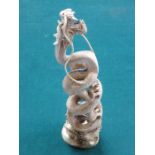 GOOD QUALITY ANTIQUE CHINESE IVORY TWIST DECORATED MYTHICAL DRAGON CARVING, SIGNED TO BASE,