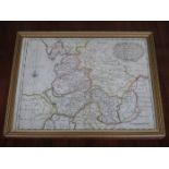 CHARLES LEIGH, FRAMED MAP OF LANCASHIRE, CHESHIRE AND DERBYSHIRE,