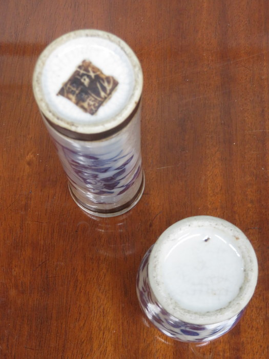 TWO ORIENTAL STYLE CRACKLE GLAZED BLUE AND WHITE VASES - Image 4 of 4