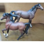 TWO BESWICK UNGLAZED BROWN CERAMICS HORSES