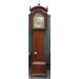 OAK CASED LONGCASE CLOCK WITH ORMOLU MOUNTED BRASS HANDPAINTED ROLLING MOON DIAL BY JOSEPH FINNEY,