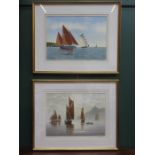 TERRY BAILEY, PAIR OF FRAMED WATERCOLOURS- LUGGER OF ST MEWES AND CLEARING MIST,