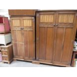 OAK PRIORY STYLE BEDROOM SUITE COMPRISING TWO WARDROBES, DRESSING TABLE,