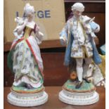 PAIR OF CONTINENTAL STYLE HANDPAINTED AND GILDED, GLAZED AND UNGLAZED BISQUE FIGURES,