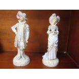 SAMSON OF PARIS(?) PAIR OF CONTINENTAL HANDPAINTED AND GILDED BISQUE FIGURES STAMPED WITH BLUE
