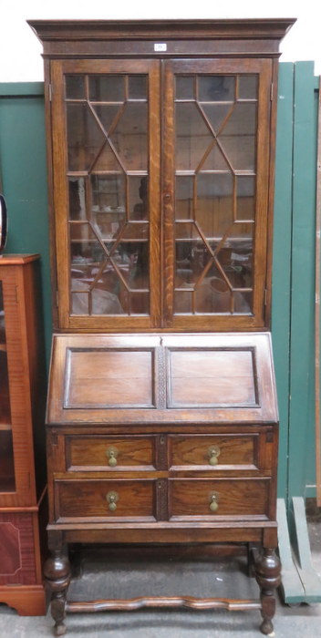 OAK TWO DOOR ASTRAGAL GLAZED BUREAU BOOKCASE - Image 2 of 2