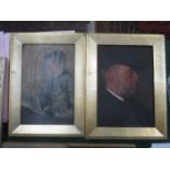 PAIR OF EARLY 20th CENTURY FRAMED OIL ON BOARD PORTRAITS,