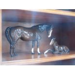 TWO BESWICK GLAZED CERAMIC BROWN HORSES