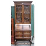 OAK TWO DOOR ASTRAGAL GLAZED BUREAU BOOKCASE