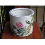 LARGE ORIENTAL CERAMIC PLANTER DECORATED WITH BIRDS, PLANTS AND FOLIAGE,