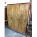 WALNUT VENEERED TWO DOOR ART DECO STYLE FITTED WARDROBE