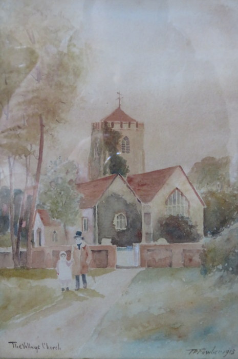 TP FOWLER, FRAMED WATERCOLOUR- THE VILLAGE CHURCH, DATED 1913, - Image 2 of 2