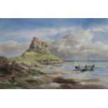 ROBERT LAMBERT MOORE RWS, FRAMED WATERCOLOUR- LINDISFARNE, HOLY ISLAND,