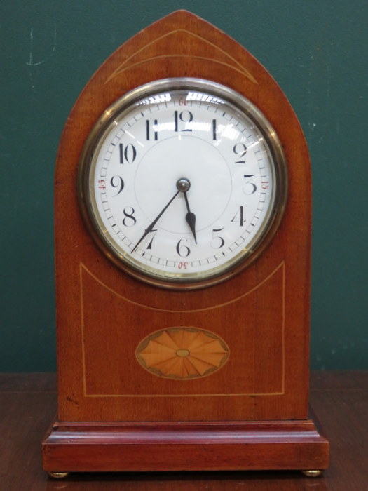 EDWARDIAN MAHOGANY INLAID MANTEL CLOCK