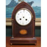 EDWARDIAN MAHOGANY INLAID MANTEL CLOCK,