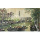 PENCIL SIGNED POLYCHROME ENGRAVING/ETCHING DEPICTING AMSTERDAM, UNSIGNED,