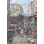 CIATPA GIOVANNI, OIL ON CANVAS DEPICTING A BUSY MARKET SCENE,