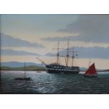 J CROMBY, FRAMED OIL ON CANVAS DEPICTING HMS CONWAY,