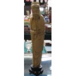 19th CENTURY ORIENTAL IVORY FIGURE OF A GENT ON WOODEN STAND,