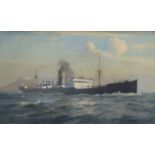 ARTHUR BURGESS, GILT FRAMED OIL ON CANVAS DEPICTING A SHIP ON STORMY WATERS,