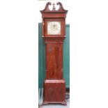 ANTIQUE MAHOGANY CASED LONGCASE CLOCK WITH ORMOLU MOUNTED AND HANDPAINTED ROLLING PENNY MOON SQUARE