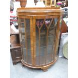 WALNUT BOW FRONTED SINGLE DOOR DISPLAY CABINET