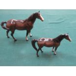 TWO BESWICK GLAZED CERAMICS BROWN HORSES