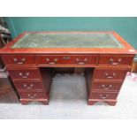 REPRODUCTION MAHOGANY LEATHER TOPPED PEDESTAL WRITING DESK