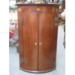 ANTIQUE MAHOGANY SHELL INLAID CORNER CUPBOARD