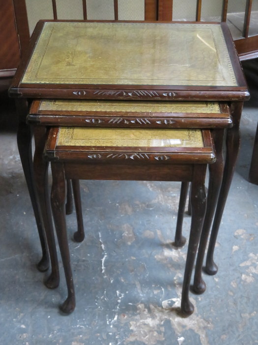 GLASS TOPPED NEST OF THREE TABLES