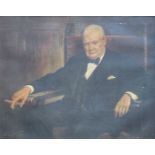 GILT FRAMED PRINT ON CANVAS DEPICTING WINSTON CHURCHILL,