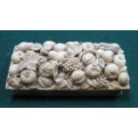 HEAVILY CARVED ANTIQUE IVORY STORAGE CASE WITH HINGED COVER,