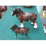 BESWICK GLAZED CERAMICS HORSE AND MELBA WARE SHIRE HORSE