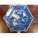 ORIENTAL STYLE BLUE AND WHITE WAVE EDGE HEXAGONAL SHALLOW PLAQUE,