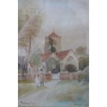 TP FOWLER, FRAMED WATERCOLOUR- THE VILLAGE CHURCH, DATED 1913,