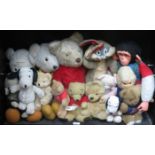 MIXED LOT OF VINTAGE RUPERT THE BEAR TEDDIES WITH PULL STRINGS (ALL AT FAULT), AND ALSO MONKEY,