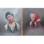 PAIR OF EARLY 20th CENTURY UNFRAMED OIL ON CANVAS ITALIAN PORTRAITS, UNSIGNED,